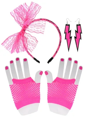 1980s Hot Pink 3 Piece Costume Accessory Set