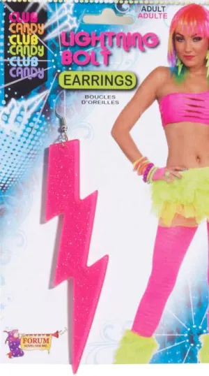 1980s Hot Pink Lightning Bolt Costume Earrings