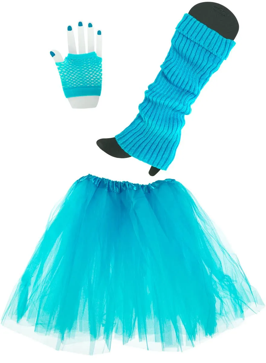 1980s Layered Womens Blue Tutu Costume Accessory Set