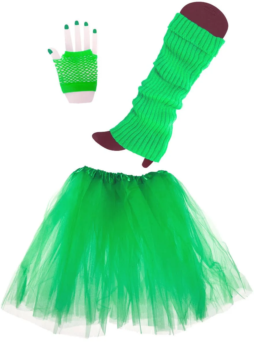 1980s Layered Womens Green Tutu Costume Accessory Set