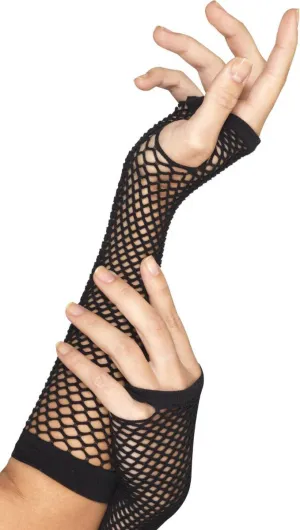 1980s Long Black Fishnet Fingerless Gloves