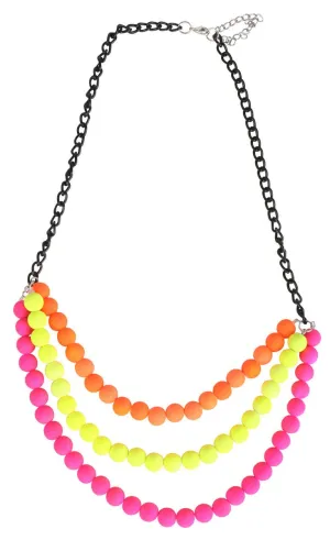 1980s Neon 3 Strand Beaded Necklace Accessory