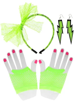 1980s Neon Green 3 Piece Costume Accessory Set