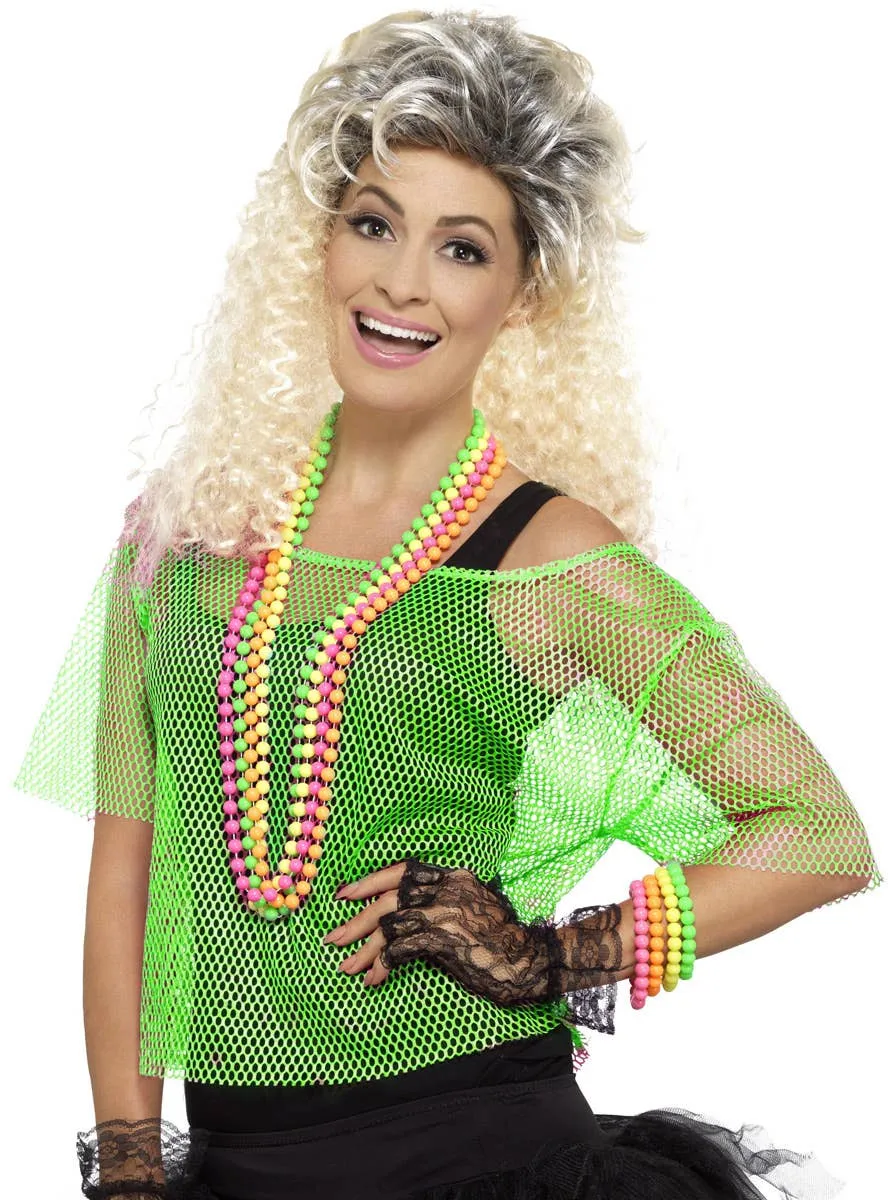 1980s Neon Green Fishnet Womens Costume Top
