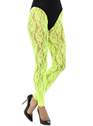 1980s Neon Green Lace Womens Costume Leggings