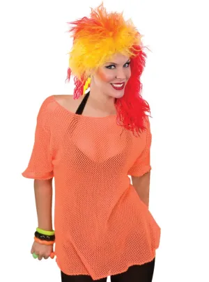 1980s Neon Orange Mesh Costume Top