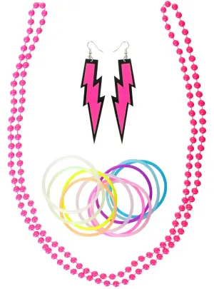 1980s Neon Pink 3 Piece Costume Accessory Set