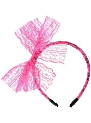 1980s Neon Pink and Black Lace Bow Costume Headband