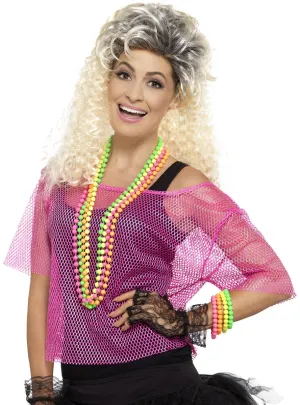 1980s Neon Pink Fishnet Womens Costume Top