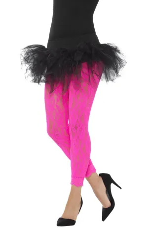1980s Neon Pink Lace Full Length Leggings
