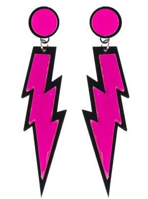 1980s Neon Pink Lightning Bolt Costume Earrings