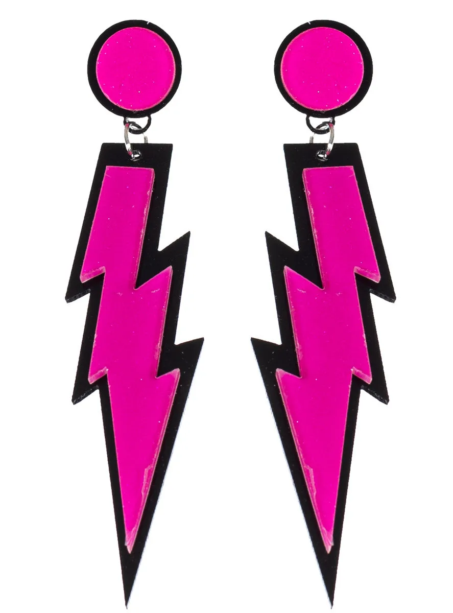 1980s Neon Pink Lightning Bolt Costume Earrings