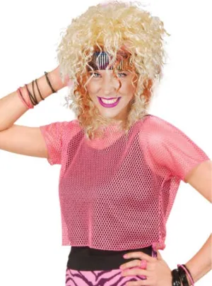1980s Neon Pink Mesh Cropped Costume Top
