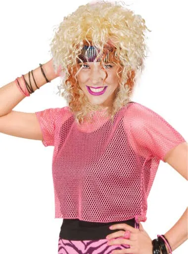 1980s Neon Pink Mesh Cropped Costume Top