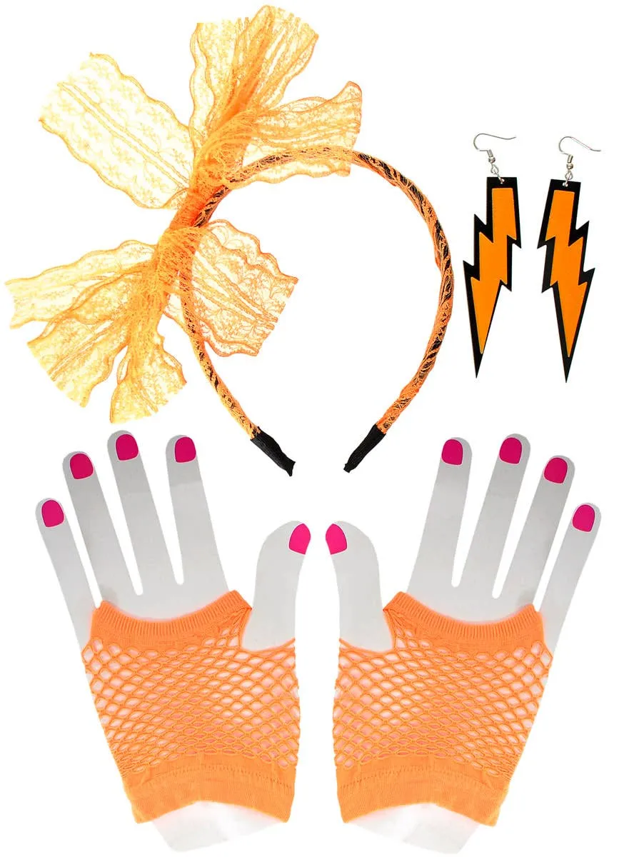 1980s Orange 3 Piece Costume Accessory Set
