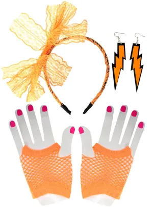 1980s Orange 3 Piece Costume Accessory Set