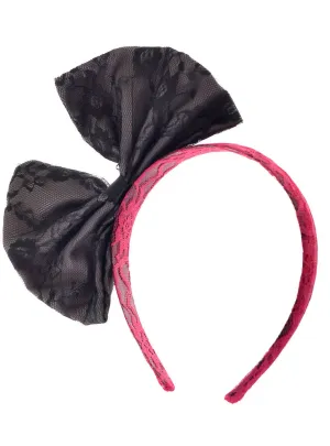 1980s Pink and Black Lace Bow Costume Headband