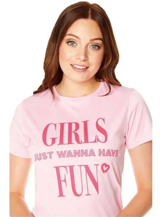 1980s Pink Just Wanna Have Fun Womens Costume Shirt