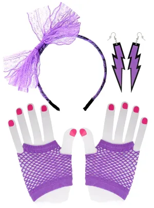 1980s Purple 3 Piece Costume Accessory Set