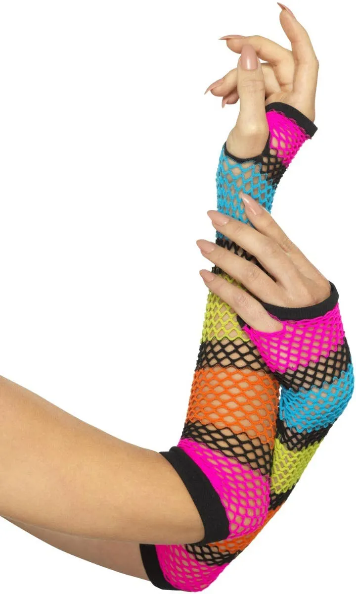 1980s Rainbow Fingerless Fishnet Gloves