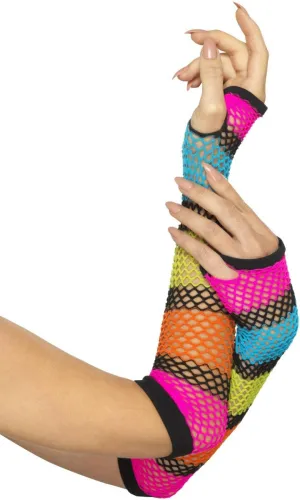 1980s Rainbow Fingerless Fishnet Gloves