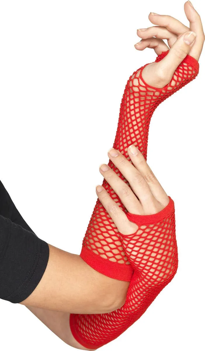 1980s Red Fishnet Arm Warmers Costume Accessory
