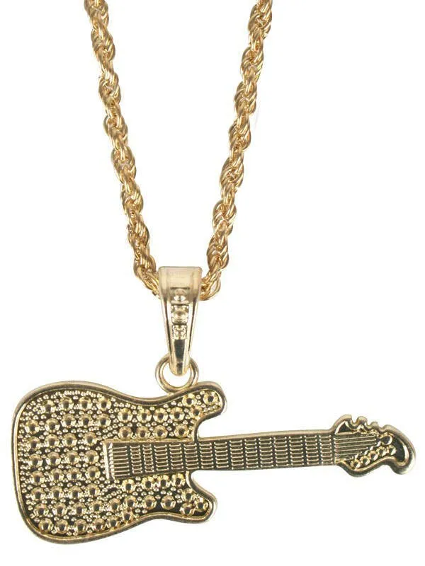1980s Rock Star Gold Guitar Costume Necklace