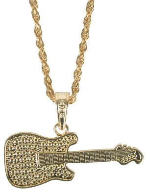 1980s Rock Star Gold Guitar Costume Necklace