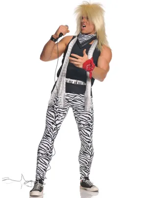 1980s Rocker Mens Black and White Zebra Print Costume