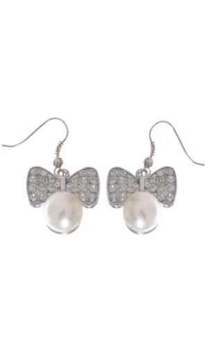 1980s Silver Pearl Rhinestone Earrings Costume Accessory