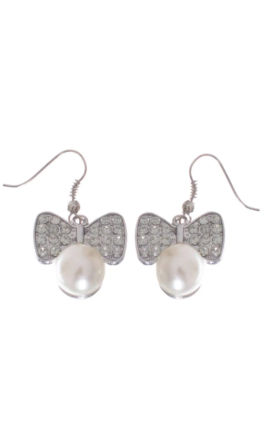 1980s Silver Pearl Rhinestone Earrings Costume Accessory