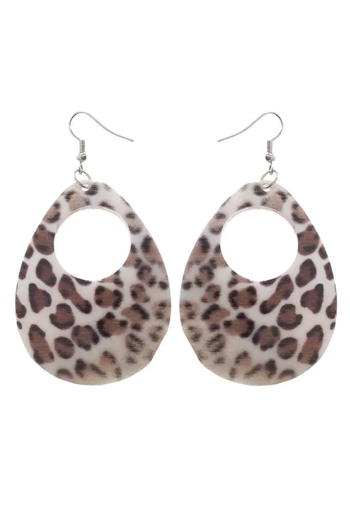 1980s White Leopard Print Shell Earrings