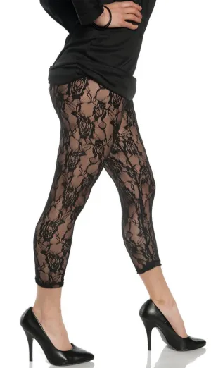 1980s Womens Floral Black Lace Costume Leggings