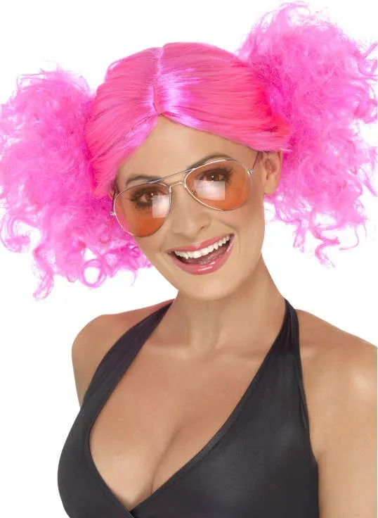 1980s Womens Hot Pink Hot Pink Bunches  Costume Wig