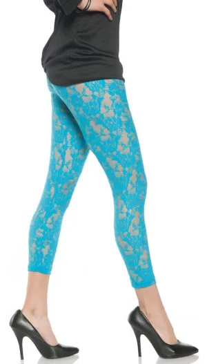 1980s Womens Neon Blue Lace Costume Leggings