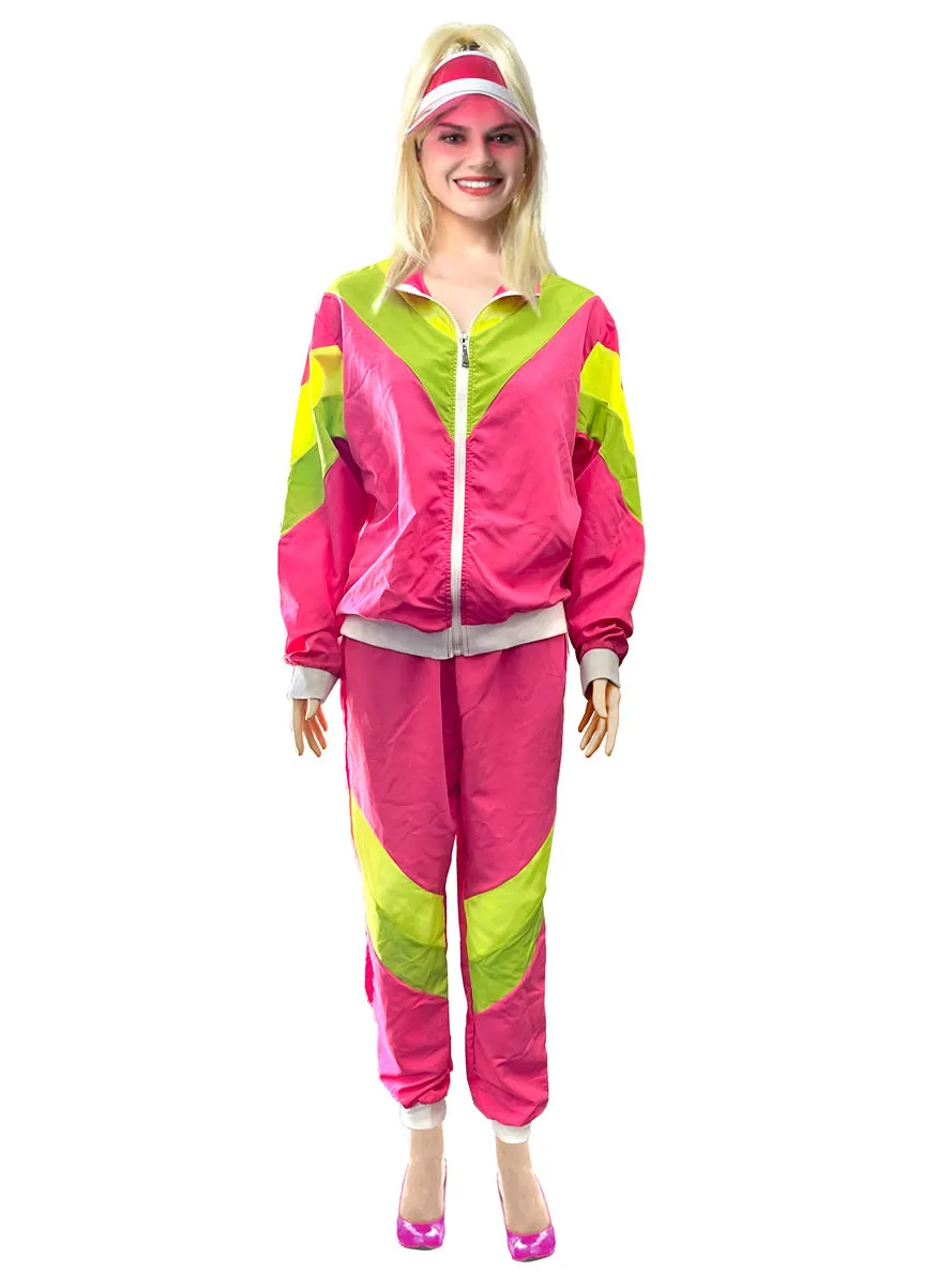 1980s Womens Pink And Yellow Shell Suit Costume