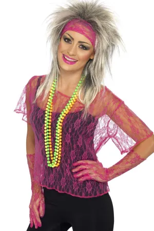 1980s Womens Pink Lace Costume Accessory Set