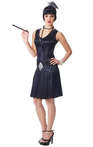 20s Debutante Womens Black Gatsby Dress Costume
