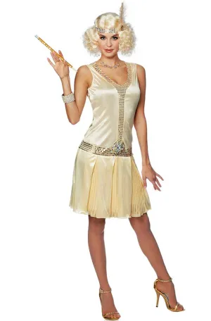 20s Debutante Womens Gold Gatsby Dress Costume
