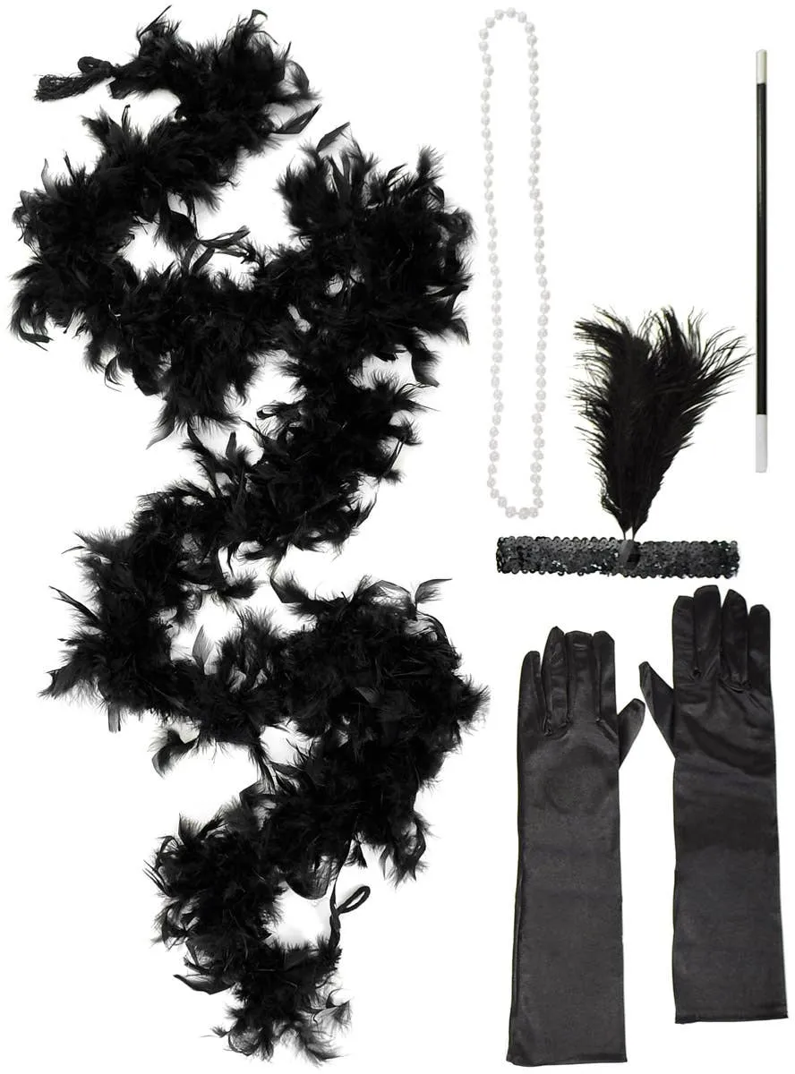 20s Gatsby Flapper Black 5 Piece Accessory Set