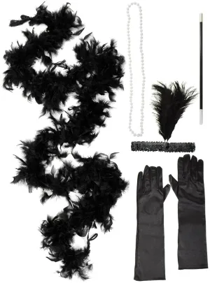20s Gatsby Flapper Black 5 Piece Accessory Set