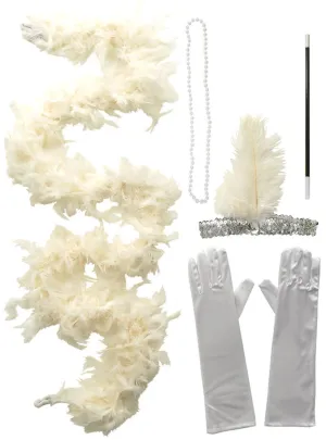 20s Gatsby Flapper Ivory White 5 Piece Accessory Set