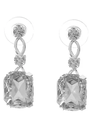 20s Gatsby Silver Rhinestone Drop Costume Earrings