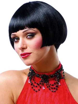 20s Short Black Bob Womens Costume  Wig