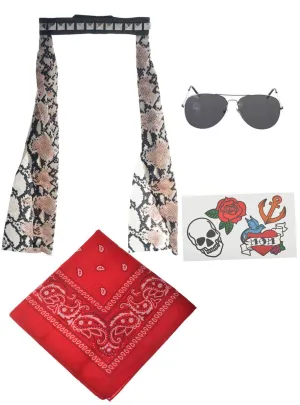 4 Piece 1980s Rock Star Costume Accessory Set