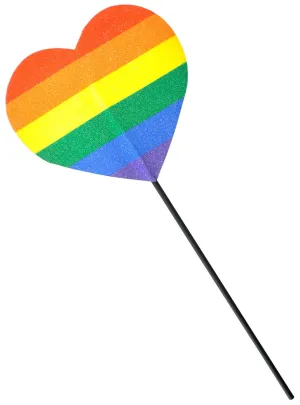 43cm Rainbow Glitter Heart on Stick Accessory