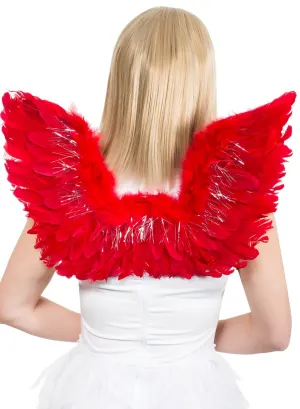 50cm Red Feather Angel Costume Wings with Silver Tinsel