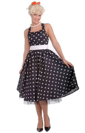 50s Cutie Womens Retro Black Polka Dot Costume