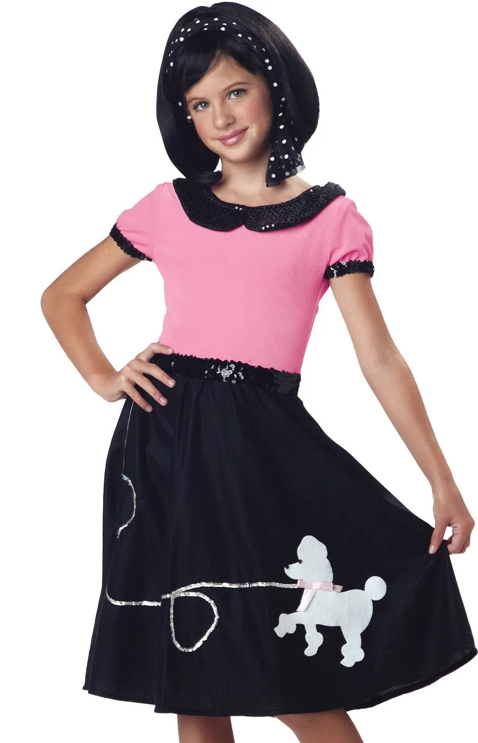 50s Girls Pink and White Sock Hop Fancy Dress Costume