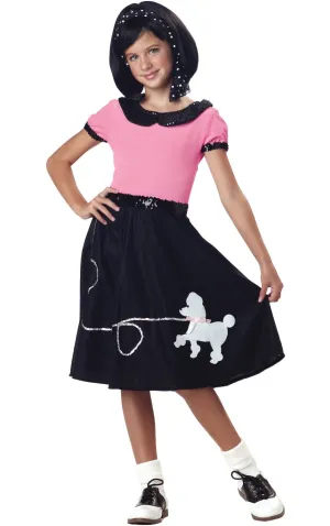 50s Girls Pink and White Sock Hop Fancy Dress Costume